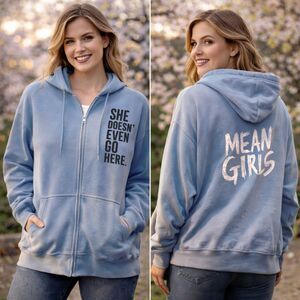 Mean Girls Musical Zip Hoodie XXL Blue "She Doesn't Even Go Here" Official Merch